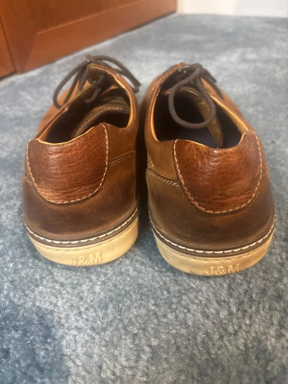 Johnston & Murphy Men's Brown Leather Derby Shoes Size 10 Lace Up Plain Toe